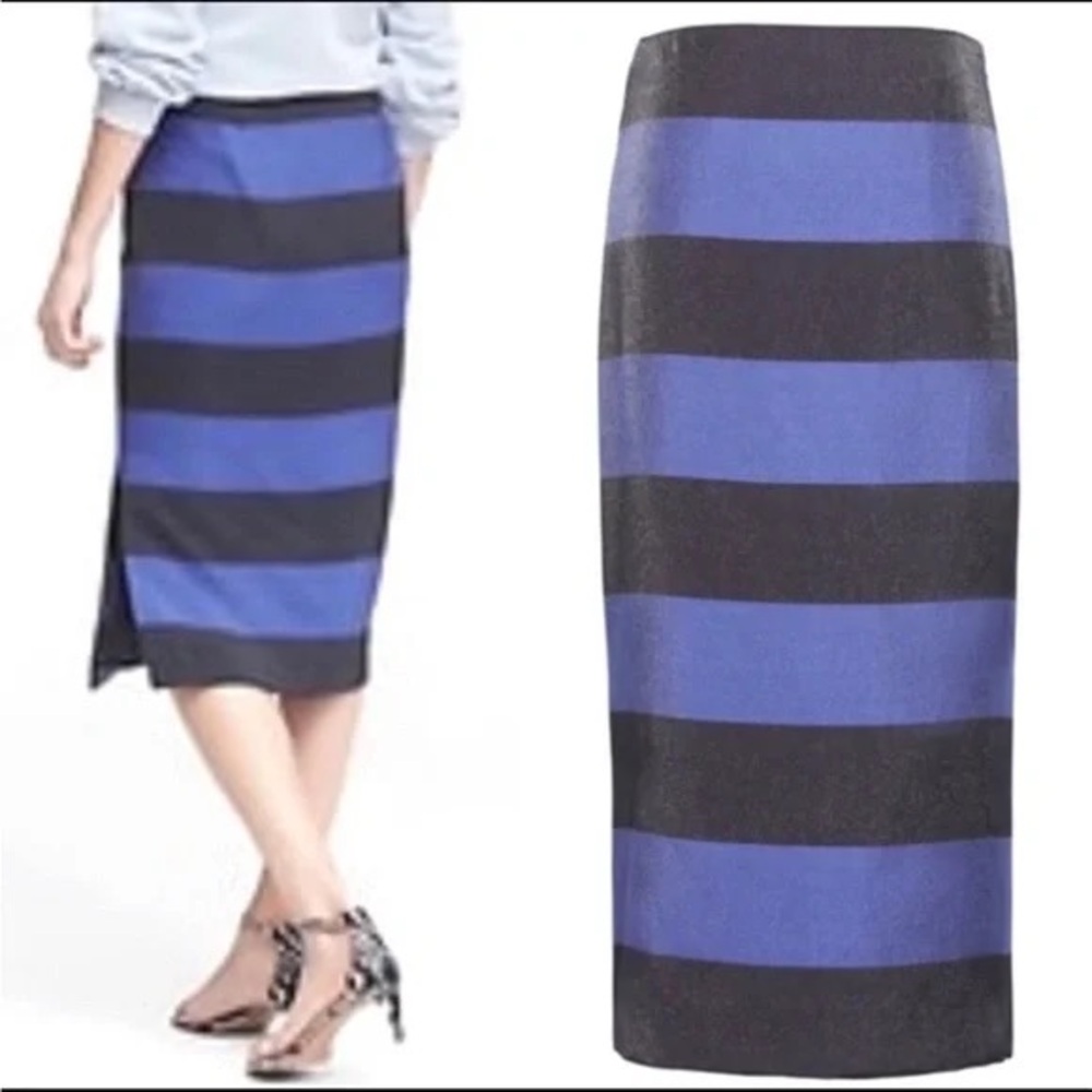 Banana Republic Blue and Navy Striped Pencil Skirt